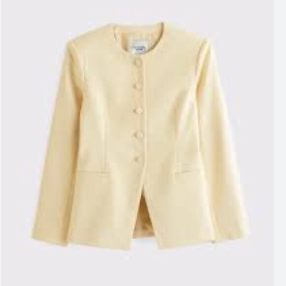 Abercrombie & Fitch Light yellow suiting blazer Jacket square neck m medium - Picture 7 of 7